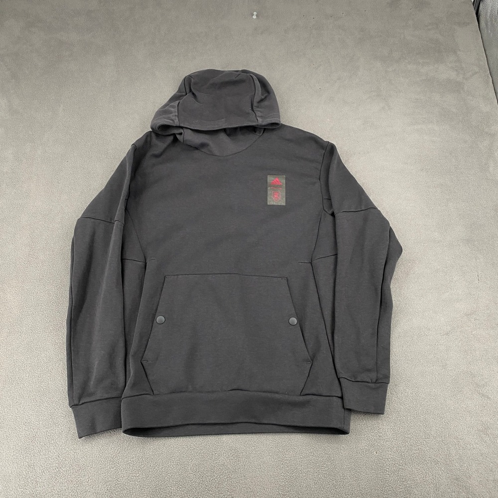 Adidas Mens Black Graphic Pullover Hoodie Snap Pocket Sweatshirt Small